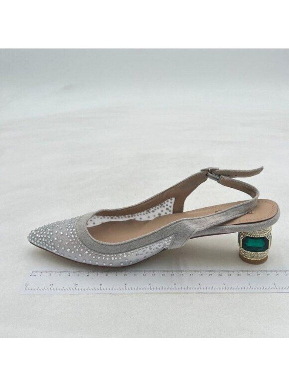 Silver Crystal Studded Slingback Chunky  Rhinestone Sandals Pointed Toe Shoes